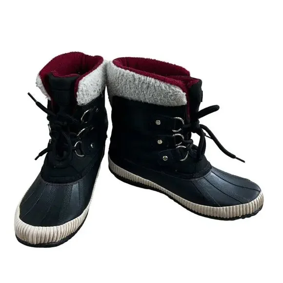 Tommy Hilfiger Black Twebonie Duck Boots Women’s Sz 7M Leather Faux Fur Winter - Picture 6 of 9